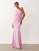 off the shoulder wrap bodice detailing maxi dress with train in pink