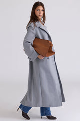 grey double breasted funnel neck coat