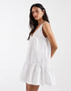 lace trim v neck mini dress in white