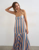 Topshop satin seamed maxi dress with piped edges in natural and blue stripes