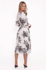 Grainne Long Sleeve Midi Dress - Black/White Floral