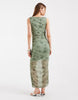PIECES ruched midi dress in sage green floral print