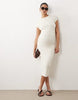 Maternity ribbed cap sleeve ruched midi dress in cream