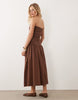 ruched bandeau with dropped waist maxi dress in chocolate