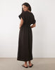 textured jersey midi swing dress in brown