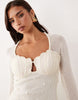 pearl embellished crochet mini dress with shell bust in cream