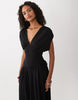 plunge waist detail midi dress in black
