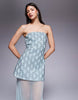 Premium cutwork embellished structured maxi dress with sheer full skirt in blue