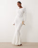 Noughts & Kisses devore floral bell sleeve lace up fishtail maxi dress in white