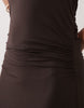 tie back halter midi dress in chocolate