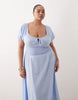 Esmee Curve puff sleeve tie front beach maxi dress in light blue