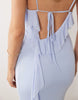 plunge maxi dress with backless frill detailing in baby blue