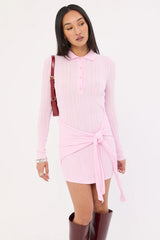 Luck & Trouble Juniper Polo Knit Mini Dress Pink