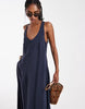 V-neck sleeveless column maxi dress in navy