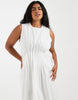 Vero Moda Curve poplin pleated waist sleeveless midi dress in white
