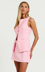 Desi Top - Longline Crew Neck Vest Top in Pale Pink