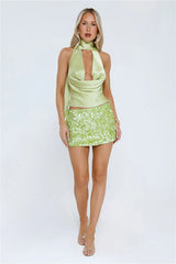 Dazzle Desire Satin Halter Top Green