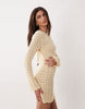 Miss Selfridge crochet waist detail long sleeve mini dress in butter
