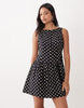 Brave Soul slash neck button down dropped waist mini dress in mono polka dot