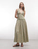 COLLUSION shirred v-neck maxi dress in green plaid