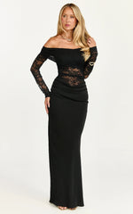 Suzanna Maxi Dress - Off Shoulder Lace Dress in Black