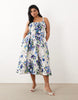 Hope & Ivy Plus a-line strappy corset midi dress in white and blue spot floral print