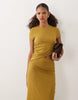 light ribbed cut out midi dress in olive green
