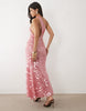 sequined one shoulder maxi dress in pink