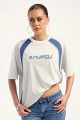 Rusty Tidal Wave Oversized Tee Ecru/Blue