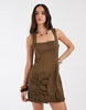 square neck flower applique mini dress in olive
