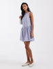 Brave Soul slash neck button down dropped waist mini dress in light blue