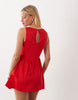 waisted v-neck mini sundress with seaming details in vibrant red