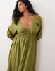 Esmée Curve long sleeve maxi beach dress in olive