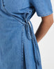 Vero Moda Petite short sleeve wrap front denim mini dress in light blue wash