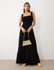 Miss Selfridge seersucker shirred detail maxi dress in black