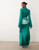 Daska satin drape maxi dress with contrast tie detail in green