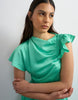 Topshop satin shirred detail tea dress in bright emerald green