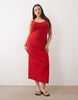 Curve scoop front racer seam detail midi dress in red