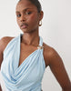 Murci twisted strap metal hardware detailing cutout draped skirt mini dress in baby blue