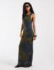 Vero Moda sleeveless seam front mesh dress in brown and green swirl print