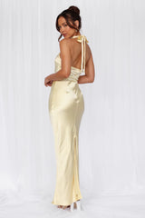 The Cleo Halter Satin Maxi Dress Yellow