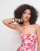 Mango 100% cotton tie front off shoulder mini dress in bright pink floral print