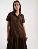 Threadbare poplin tiered midi shirt dress in chocolate brown