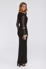 Effortlessly Influential Off Shoulder Mesh Long Sleeve Maxi Dress Black