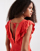 Vero Moda Easy Joy ruffle shoulder plunge front midi dress in coral