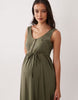 Mamalicious Maternity 2 function nursing button up maxi sundress in dark khaki