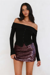 Velvet Frost Long Sleeve Off Shoulder Top Black