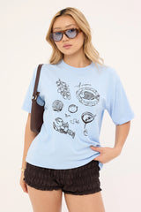 Perfect Stranger Amore Al Sole Oversized Graphic Tee Blue