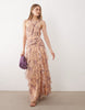Pretty Lavish Brielle crossover ruched ruffle maxi dress in lilac and orange floral
