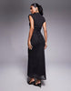 high neck detail maxi dress with shoulder pads in polka dot